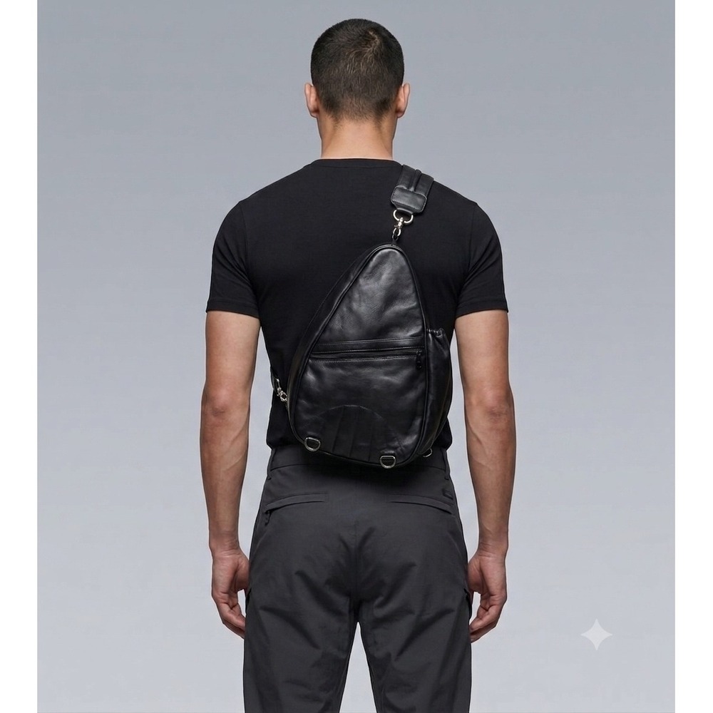 Norm Thompson Black Leather Sling Backpack Teardrop Travel Bag Mens Womens